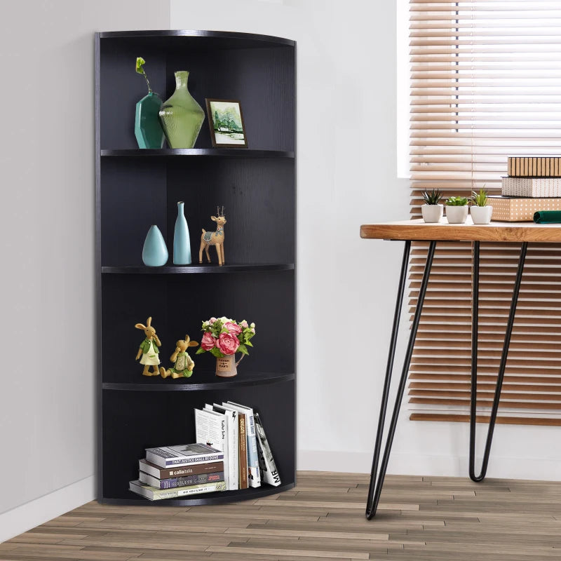 4-Tier Corner Open Shelf Bookcase - Freestanding Black Bookshelf for Plants & Books, 40x40x120cm