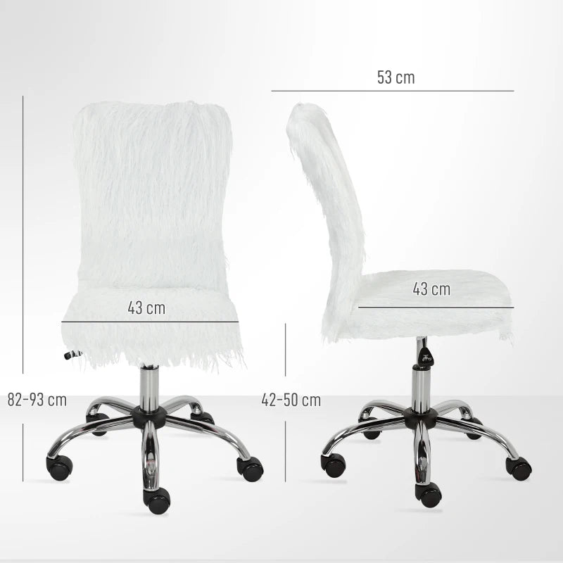 Modern White Plush Office Desk Chair - Armless Swivel Vanity Chair with Adjustable Height for Home, Bedroom & Living Room