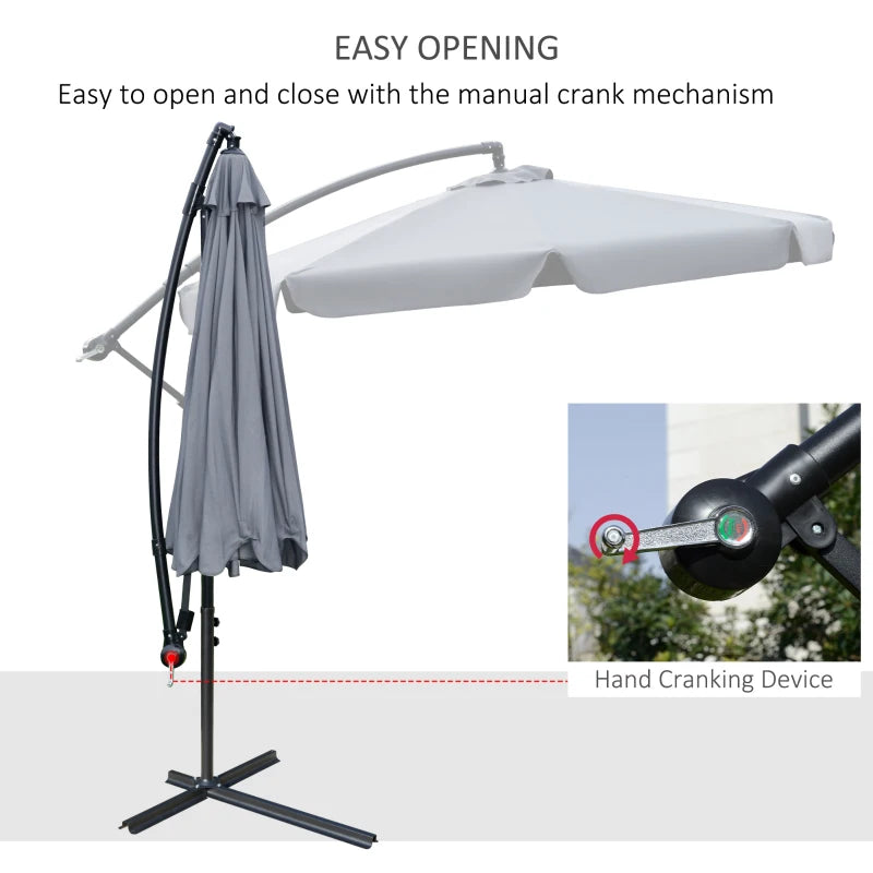 Dark Grey 2.7m Cantilever Garden Umbrella with Crank Handle and Cross Base