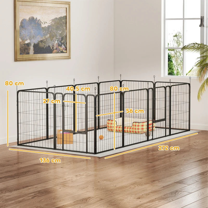 12 Panel Solid Dog Playpen with Doors for Medium Dogs 80cm High Black