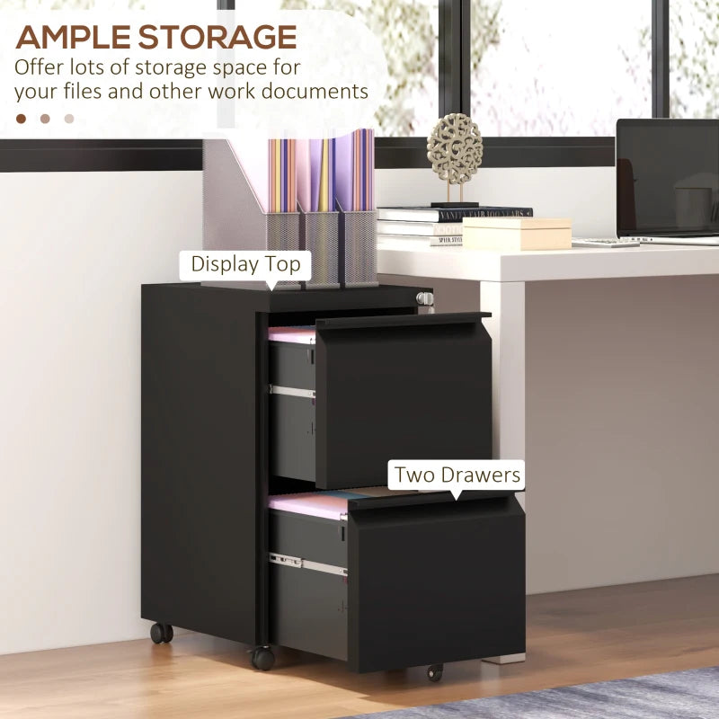Vinsetto 2-Drawer Mobile Filing Cabinet - Lockable Steel File Storage for Letter, A4 & Legal Size - Pre-Assembled, Black