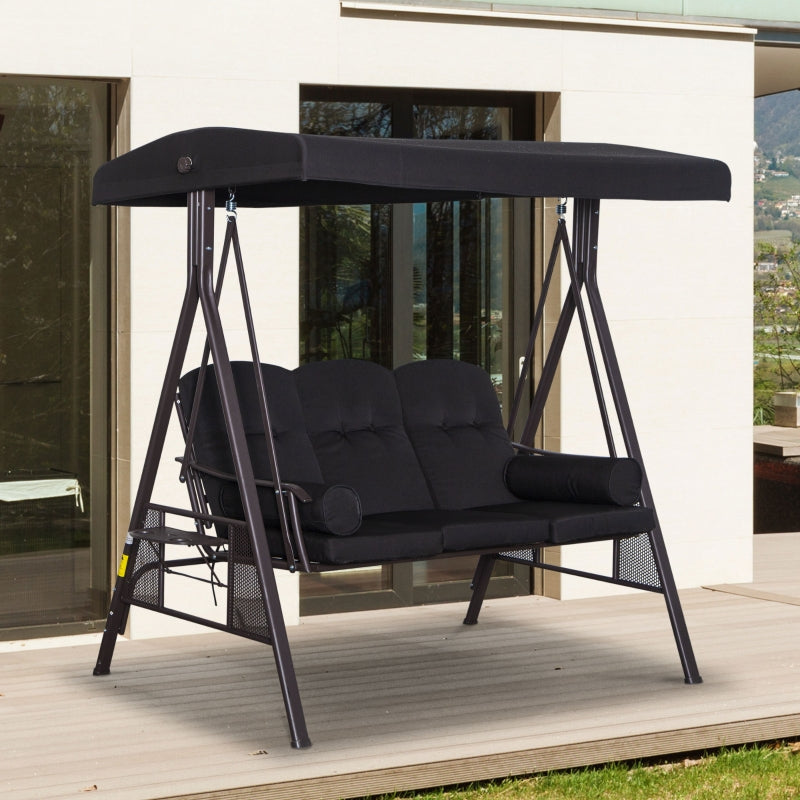 Black 3-Seater Swing Hammock Chair with Canopy and Cushion