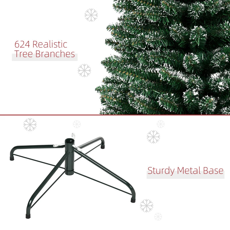 7.5FT Snow Dipped Christmas Pencil Tree - Foldable Black Stand, Green Holiday Indoor Decoration for Festive Home Decor