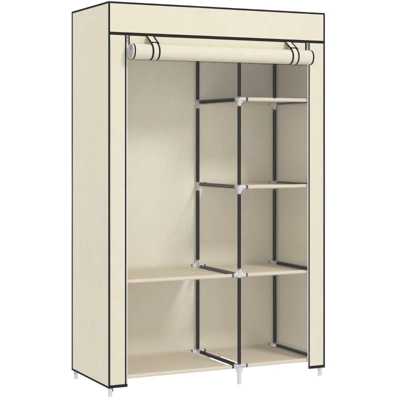 Portable Fabric Wardrobe with 6 Shelves and Hanging Rail Cream White 103x43x162.5 cm