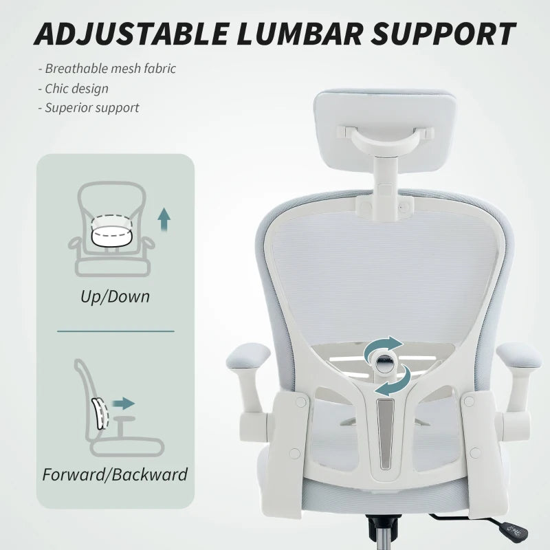 Vinsetto Ergonomic Office Chair with Adjustable Lumbar Support, Headrest & Breathable Mesh Back - Stylish White Design