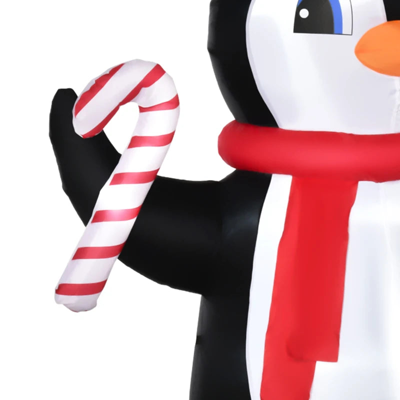 8ft Inflatable Christmas Penguin with Candy Cane - LED Outdoor Holiday Decoration for Festive Cheer