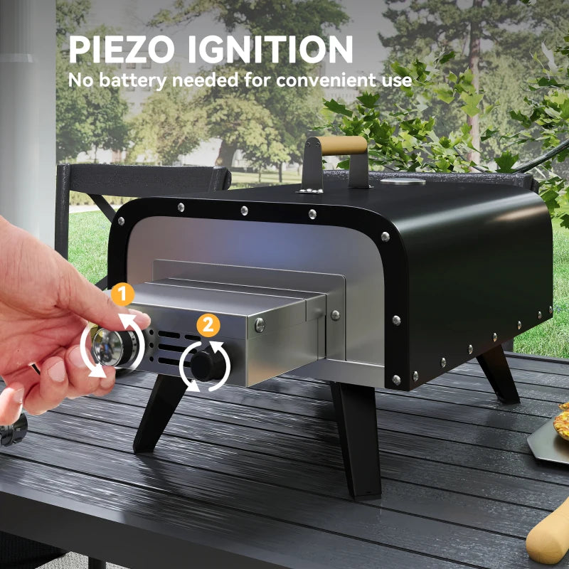Portable Outdoor Gas Pizza Oven with 12" Stone, Thermometer, Foldable Legs, and Accessories