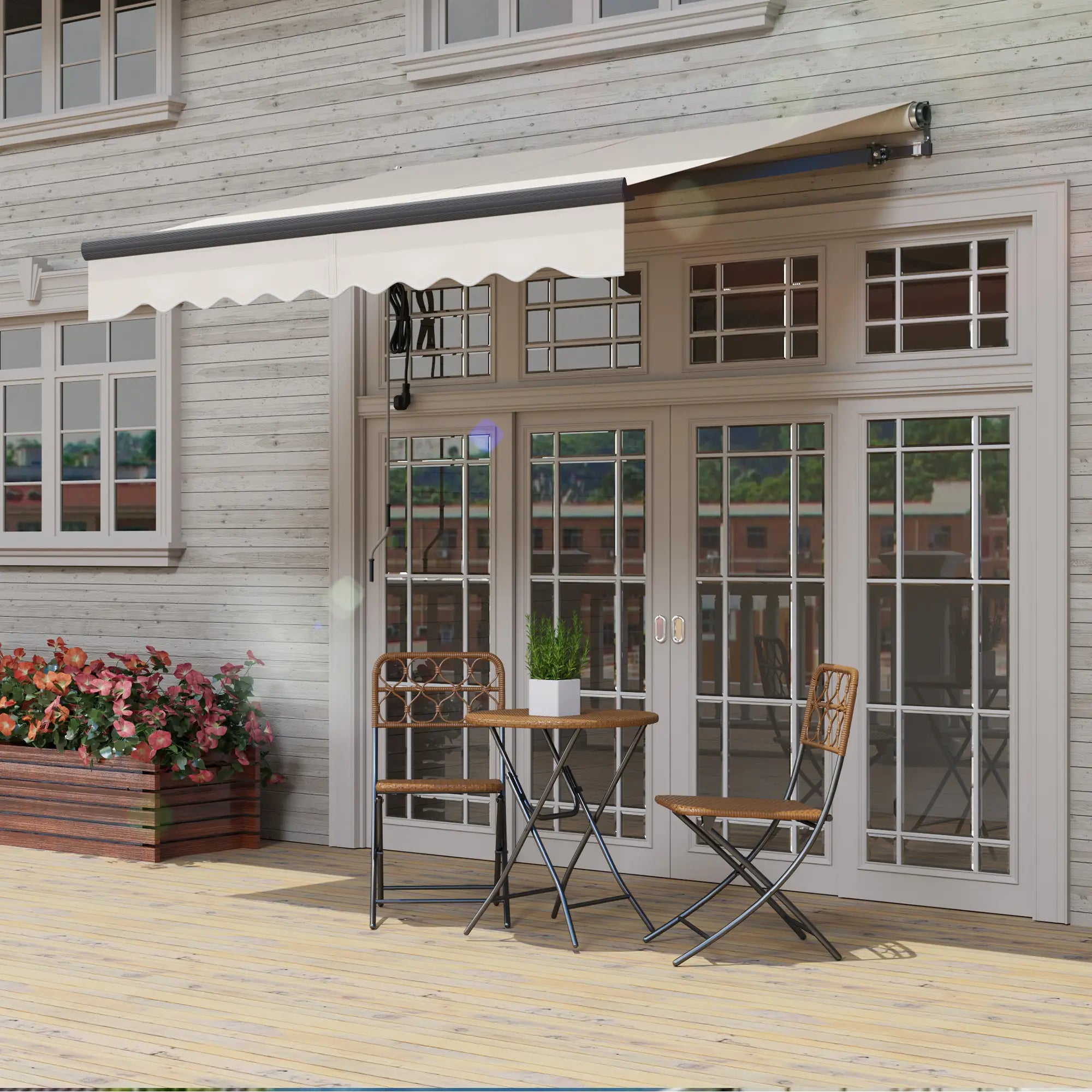 Beige 2.5m x 2m Electric Awning with Remote Controller - Aluminium Frame,  UV30+ Sun Shade Canopy for Garden Patio Deck