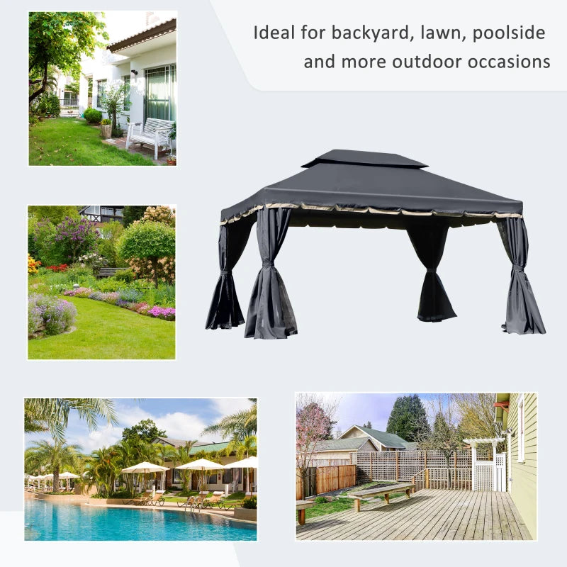 3 x 4m Black Aluminium Garden Gazebo Canopy Shelter Pavilion Tent with Nets and Curtains for Outdoor Parties