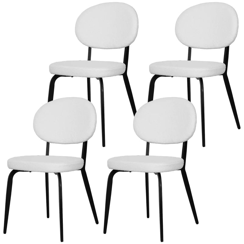 Set of 4 Modern White Boucle Dining Chairs - Stylish, Comfortable, and Durable for Dining Room or Kitchen