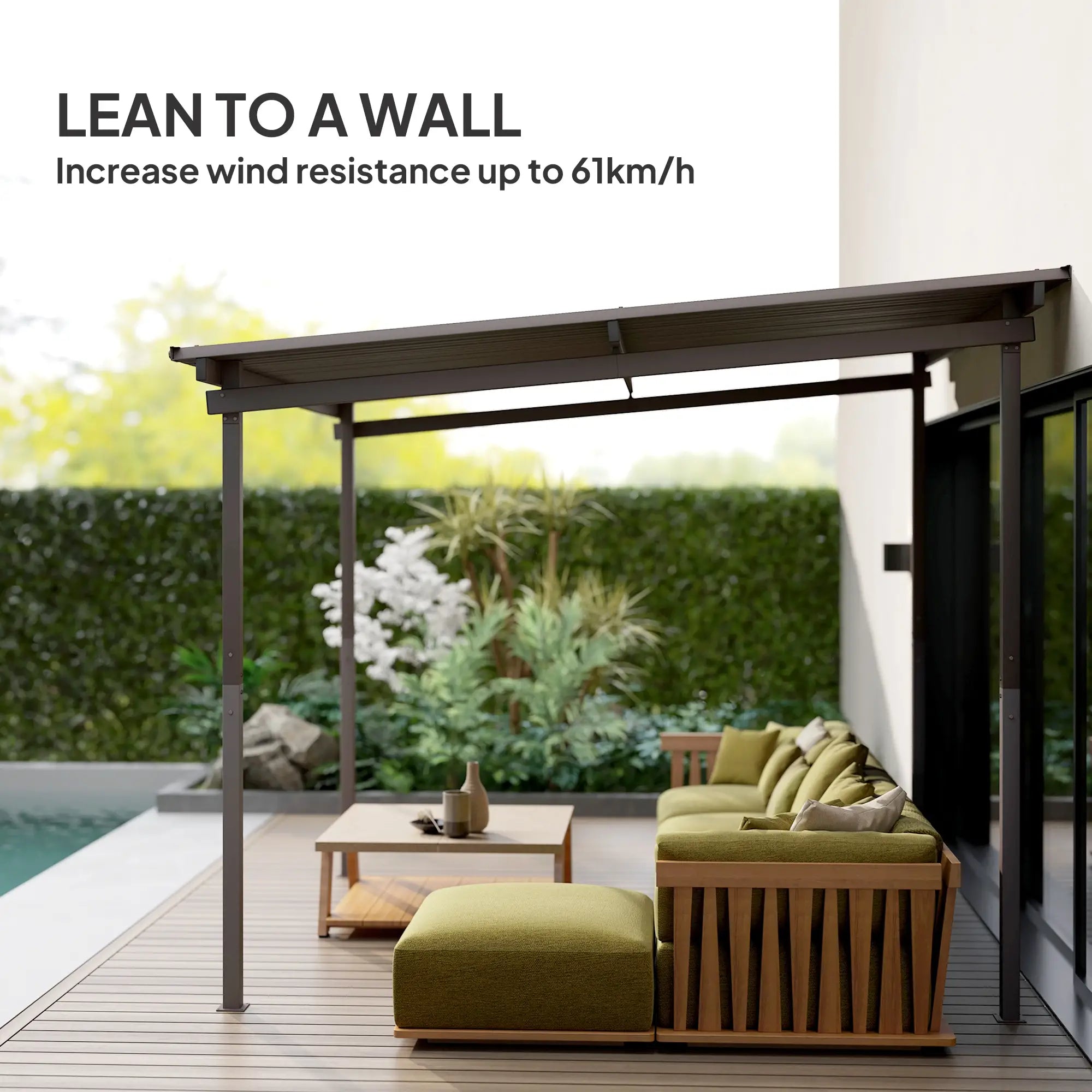 3m x 3m Brown Metal Lean-To Pergola