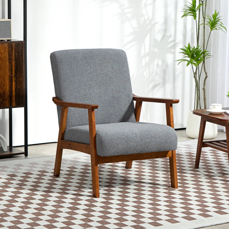 Wide Seat Boucle Accent Armchair with Thick Padding and Solid Wood Frame for Living Room, Bedroom, or Office