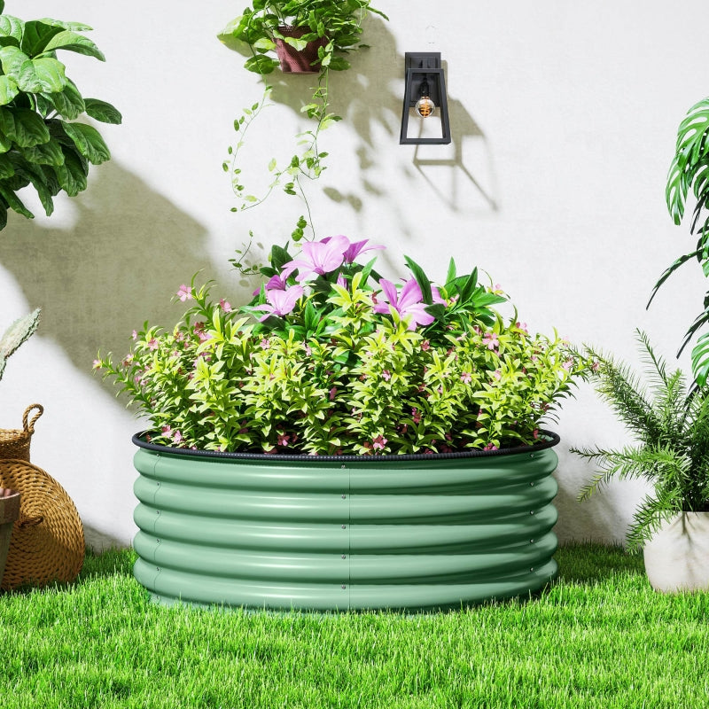 Galvanised Raised Garden Bed with Safety Edging - Outdoor Planter Box, 120 x 120 x 43 cm, Light Green