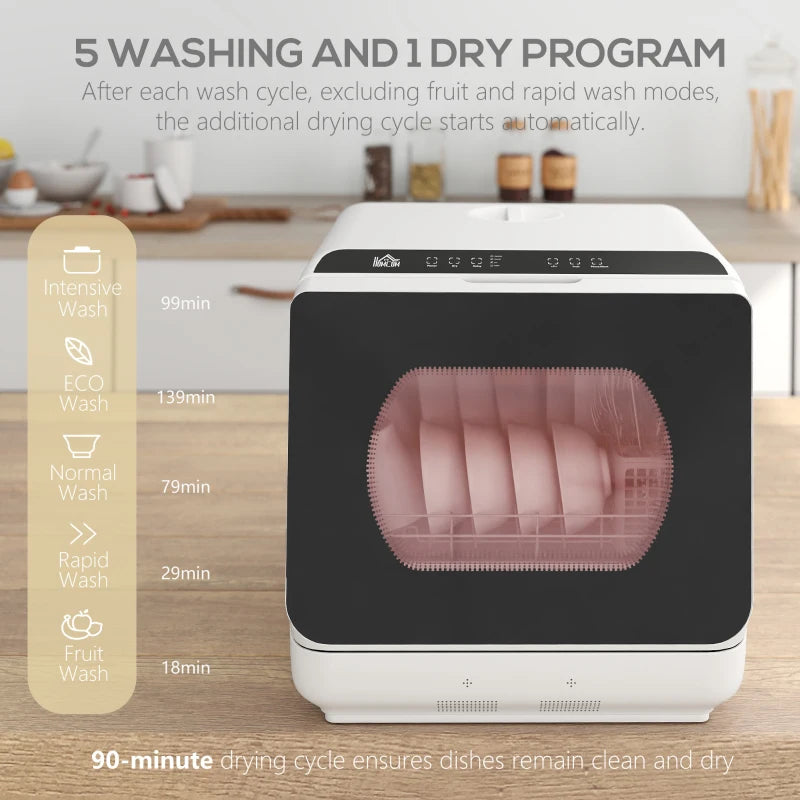 Compact Six-Programme Countertop Dishwasher - Energy Efficient, White Finish, Perfect for Small Kitchens and Apartments