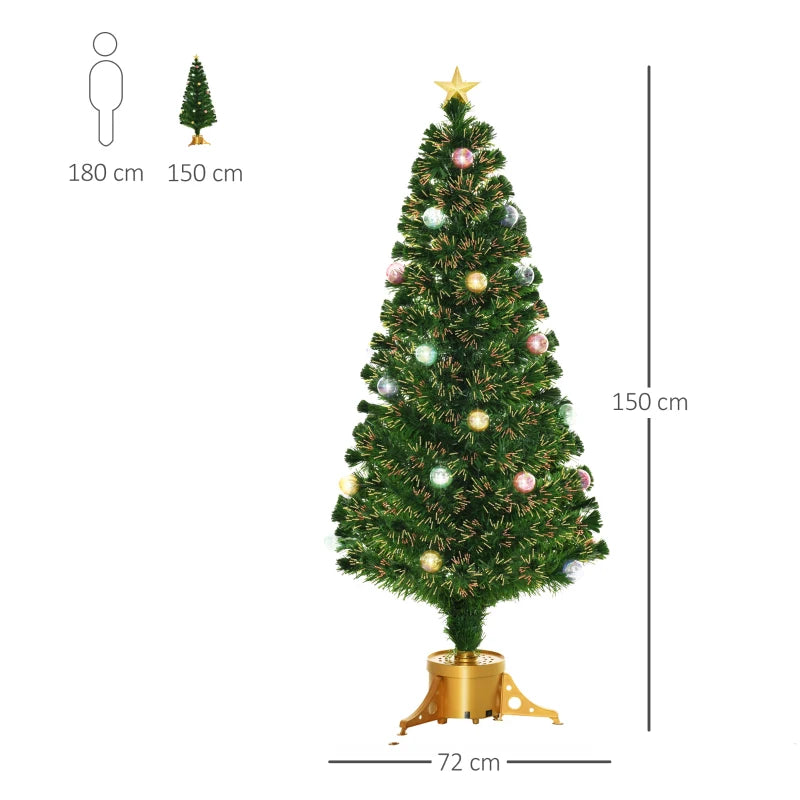 5FT Prelit Artificial Christmas Tree with Fiber Optics & Baubles - Festive Green Holiday Decor in Golden Pot