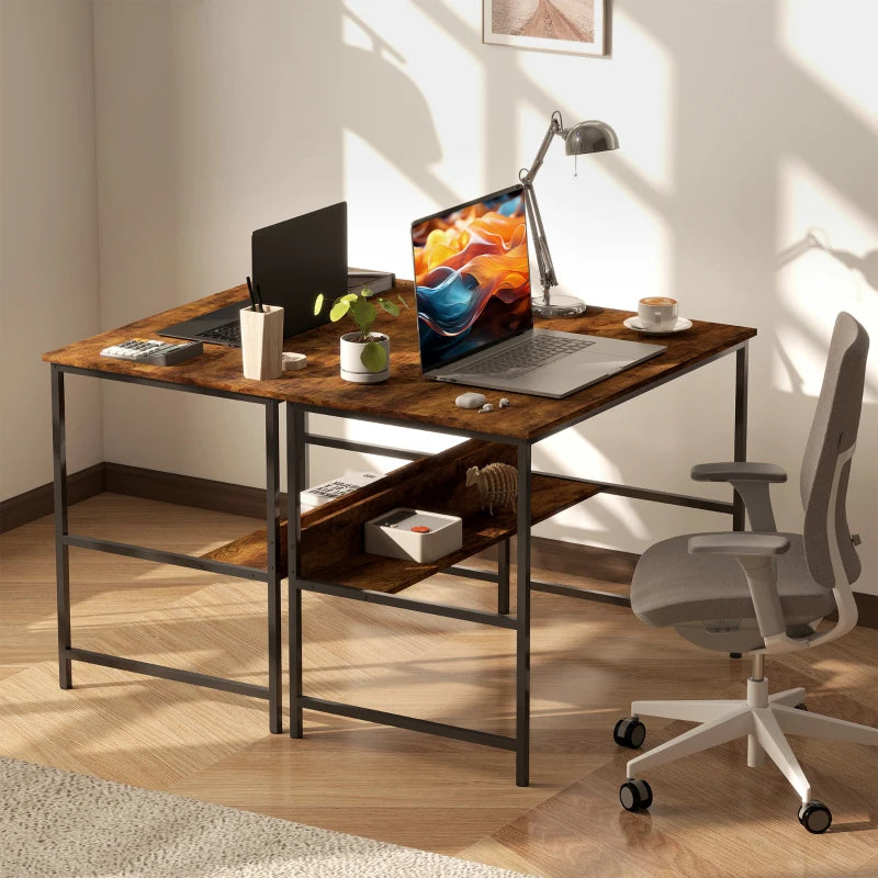 Rustic Brown 2-Tier Computer Desk - 100 x 60 cm - Stylish Home Office Furniture for Productivity