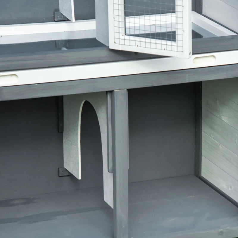 Premium 2-Tier Outdoor Rabbit & Guinea Pig Hutch - Wooden Cage with Ramp, Divider & Openable Roof - 125x48x100cm Grey