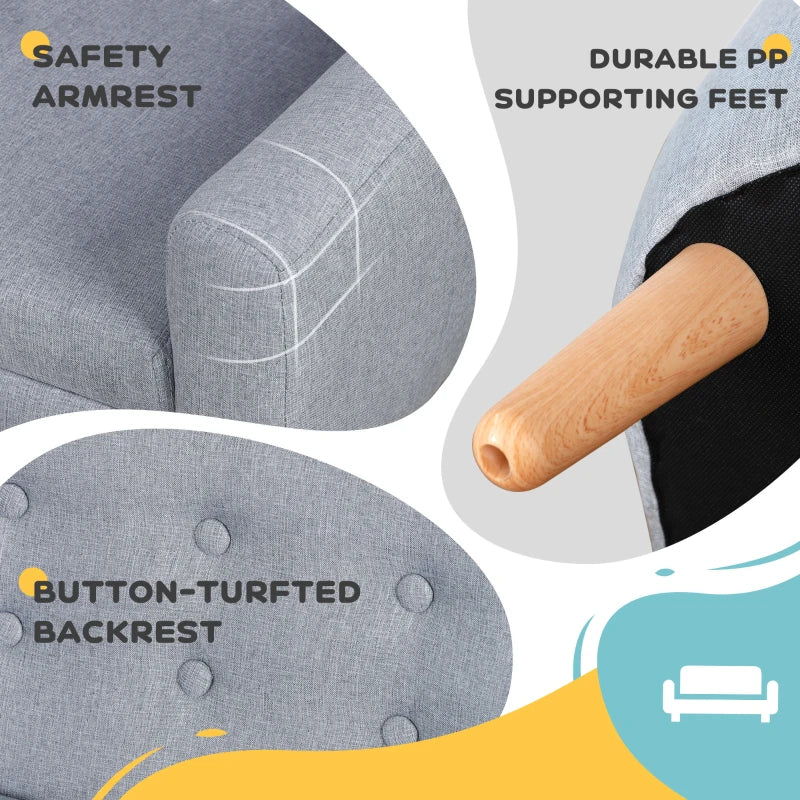 Kids Armchair Toddler Chair 2 Seater Mini Sofa Wood Frame for Bedroom Playroom Grey