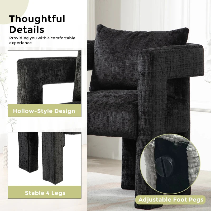 Set of 2 Comfortable Lounge Chairs with Hollow Armrests, Cushions and Pillows for Living Room, Black