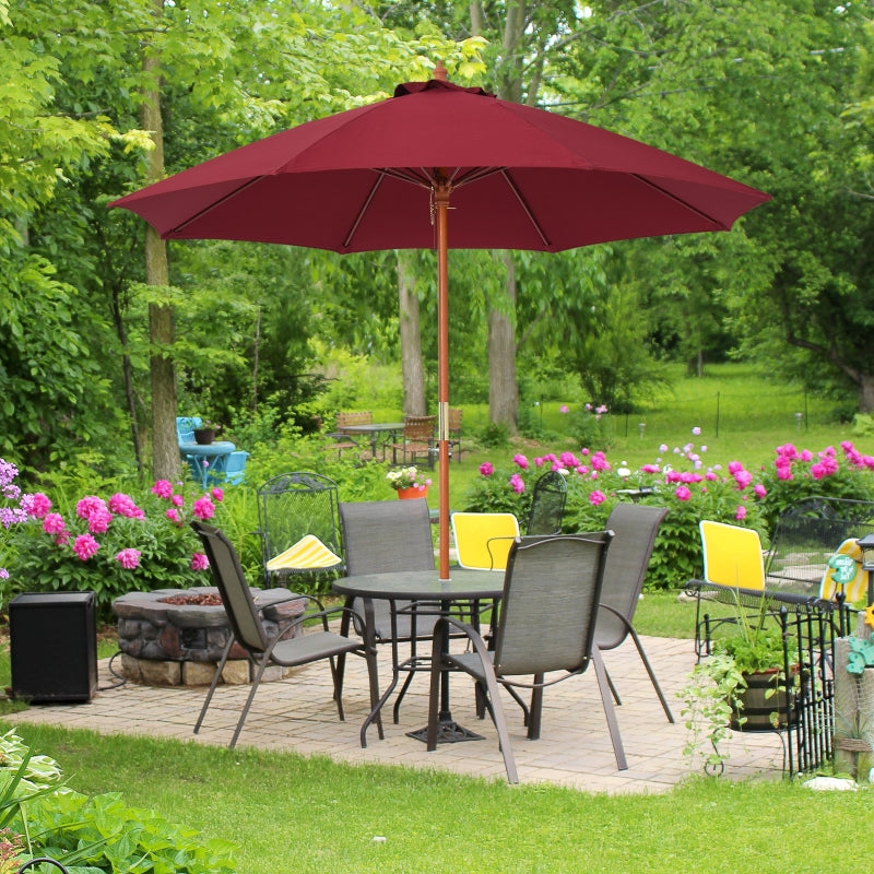 Red 2.5m Round Garden Parasol Umbrella with Wooden Pole