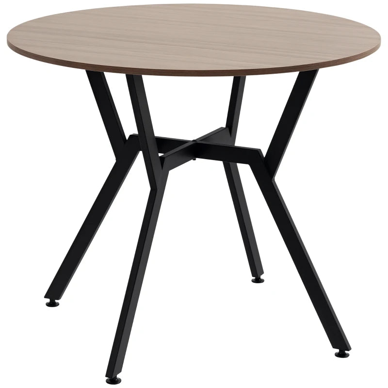 Round Dining Table with Black Legs - 90x76 cm Brown Kitchen Table with Anti-Slip Foot Pads for Living Room