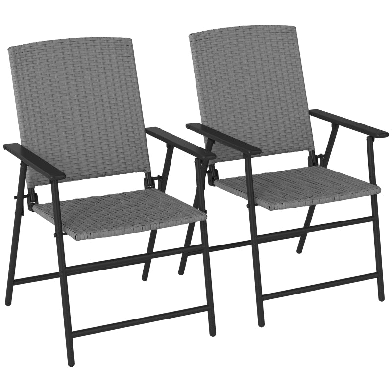 Set of Two Grey Folding Rattan Seat Chairs - Outdoor Patio Furniture