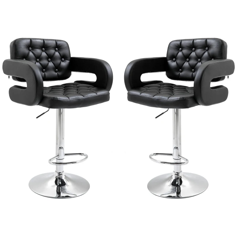 Set of 2 Adjustable PU Leather Swivel Bar Stools with Back, Armrest & Footrest - Perfect for Kitchen & Dining