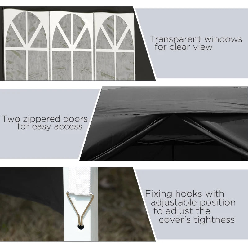 Black 3x3m Pop Up Garden Gazebo with Sidewalls and Windows