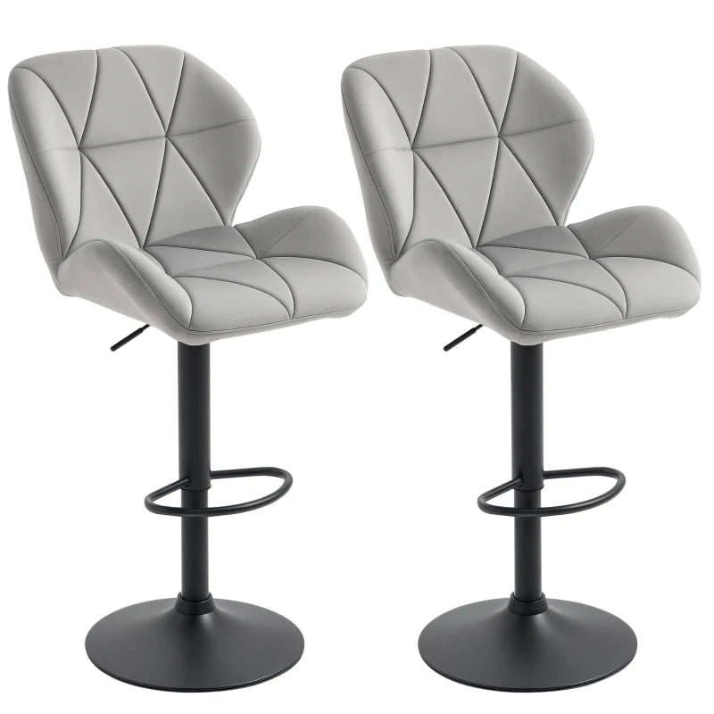 Adjustable Bar Stools Set of 2 - Armless Upholstered Swivel Counter Chairs with Back & Footrest in Light Grey