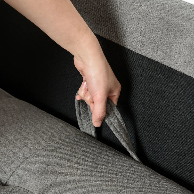 Modern 3-Seater Sofa with Hidden Storage, 169cm Tufted Cotton Couch, Compact Grey Living Room Furniture