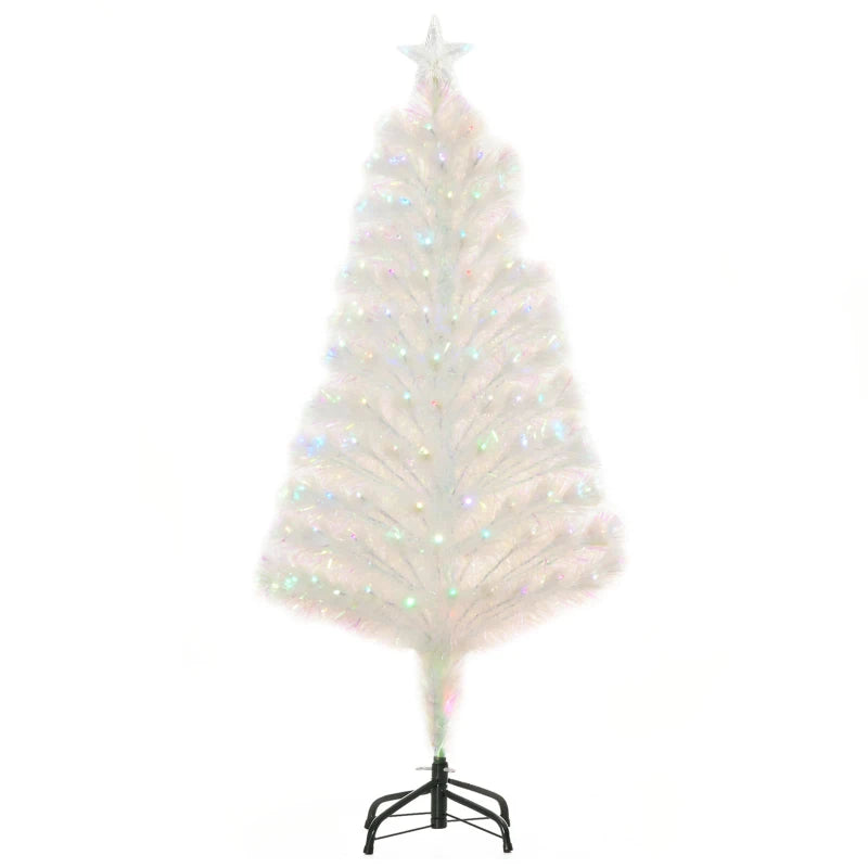 4ft Prelit Artificial Christmas Tree with Fiber Optic LED Lights - White Holiday Home Xmas Decoration