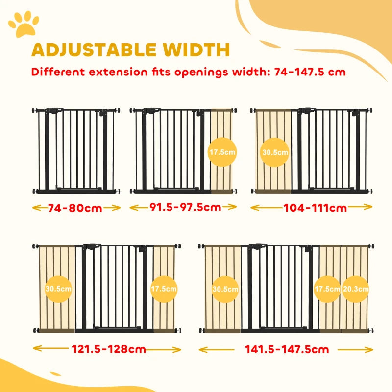 Adjustable Safety Gate with 3 Extensions & 4 Adjustable Screws - Black Child Safety Barrier for Stairs & Doorways
