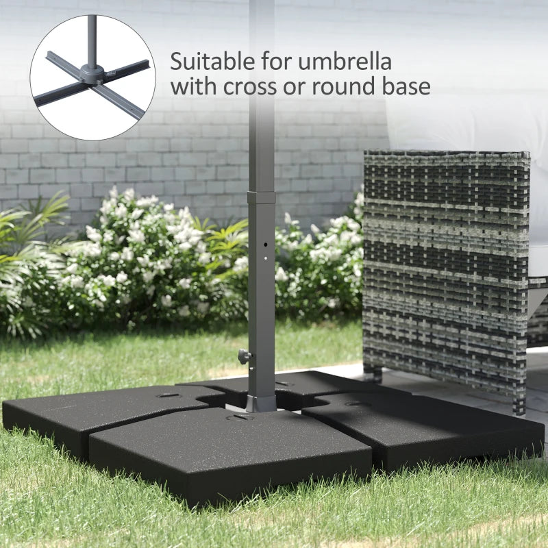 4-Piece Heavy Duty Parasol Base - 120KG Sand/80L Water Fillable - Cross Stand & Cantilever Holder