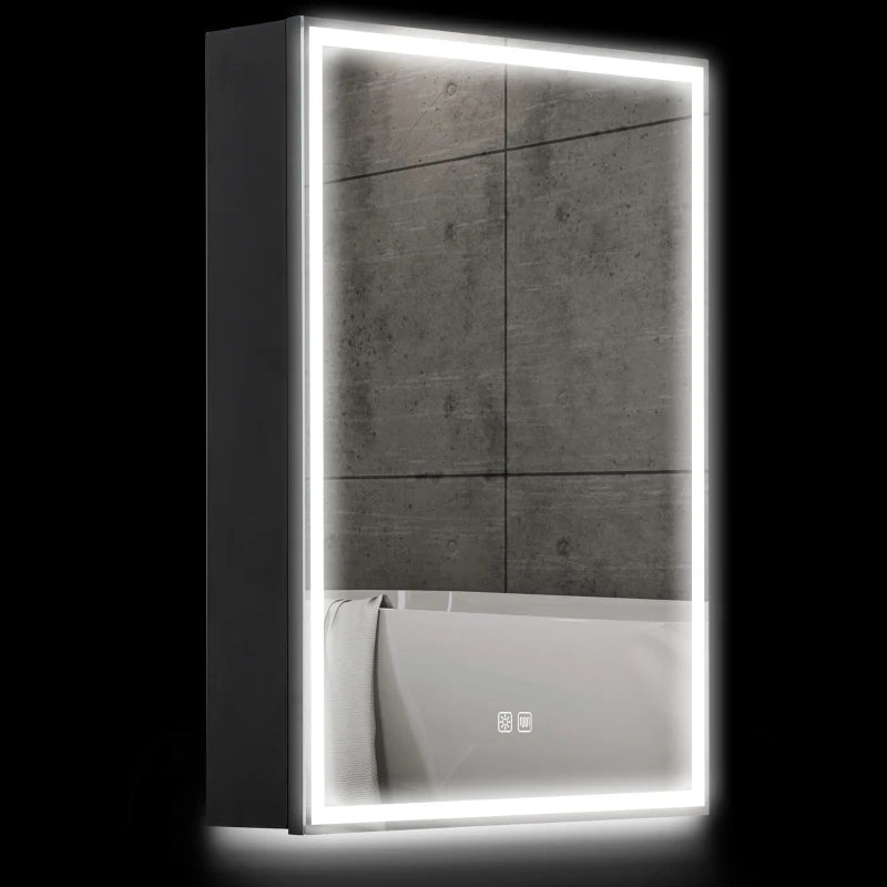 LED Bathroom Mirror Cabinet with Shaver Socket 500 x 700 mm Wall Mounted with Demister Pad Dimmer and 3 Colour Options Black