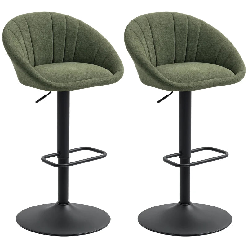 Set of 2 Dark Green Relaxed Tub Bar Stools - Stylish & Comfortable Seating for Kitchen or Home Bar