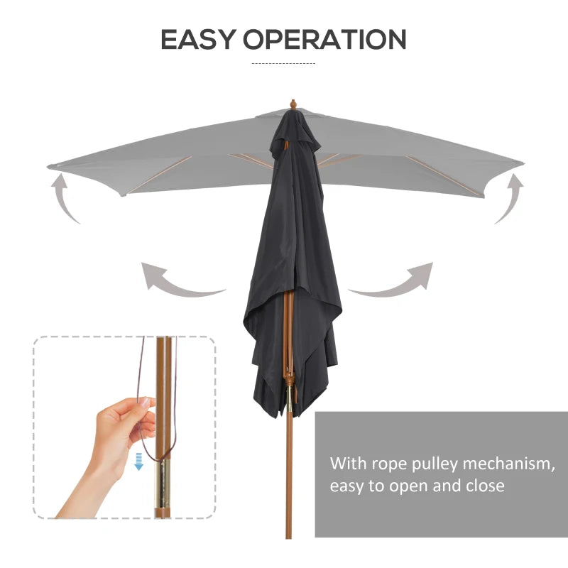 Dark Grey 2x3m Wooden Garden Parasol Umbrella