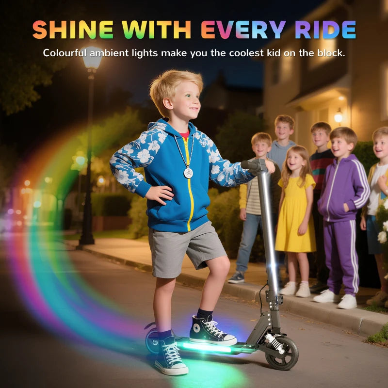 Folding Electric Scooter for Kids with Dual Brakes Front Suspension and LED Lights Black