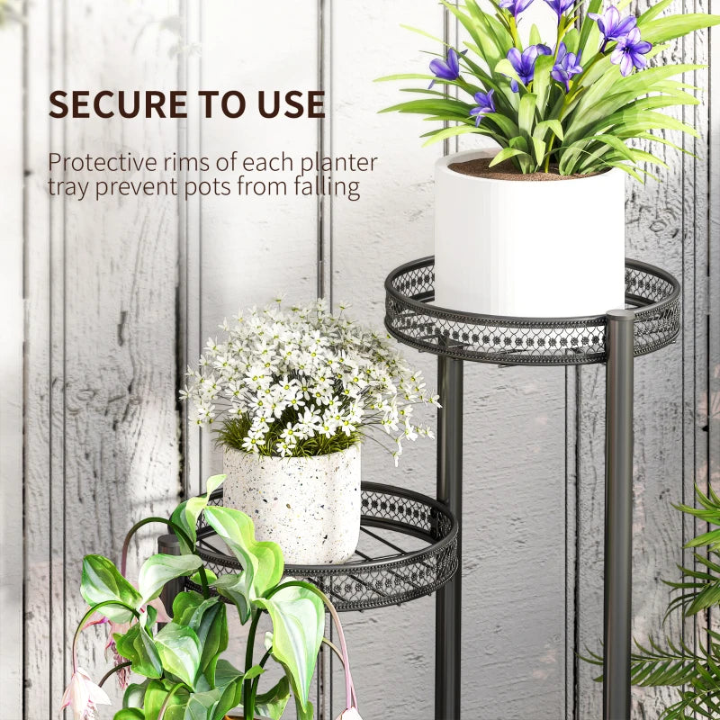 Four-Tier Black Steel Plant Stand - 4-Tier Indoor/Outdoor Flower Shelf