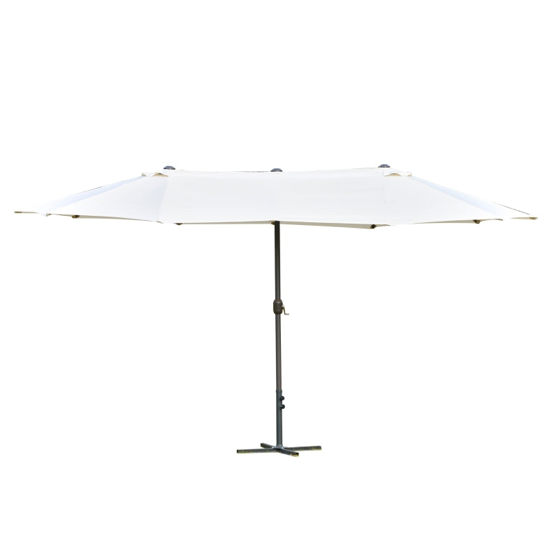 Double-Sided Off-White 4.6M Sun Umbrella Canopy with Crank and Cross Base