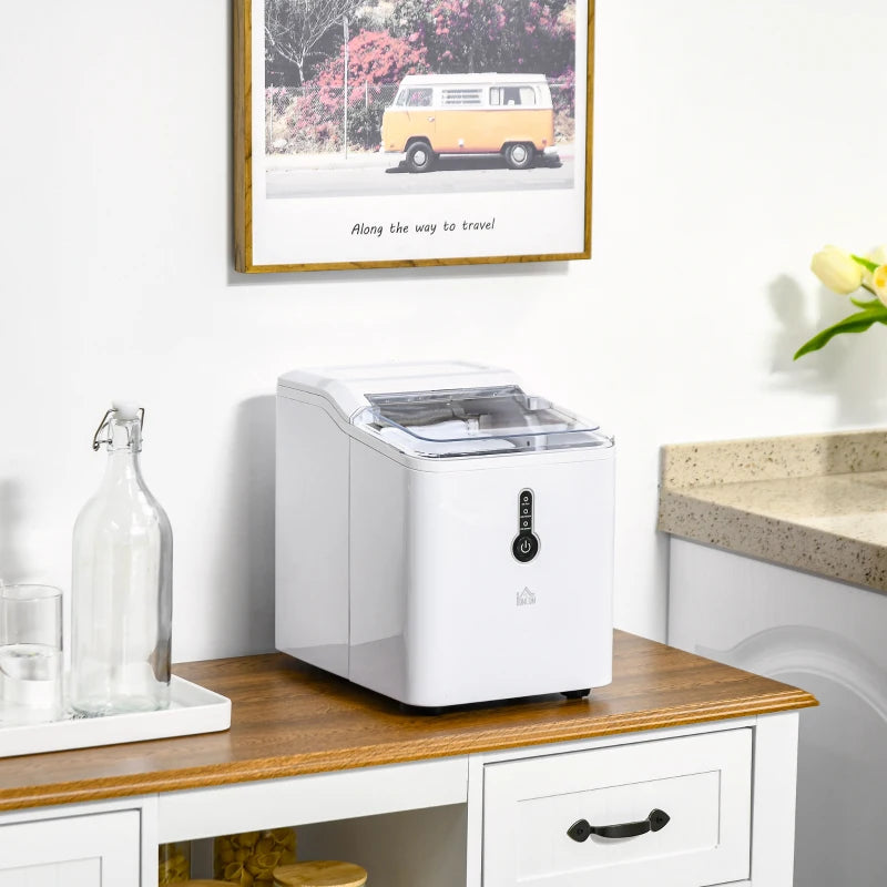 Compact Ice Maker Machine - 1.5L Countertop, Self-Cleaning, 9 Cubes in 8 Mins, 12kg/24hrs, No Plumbing, White