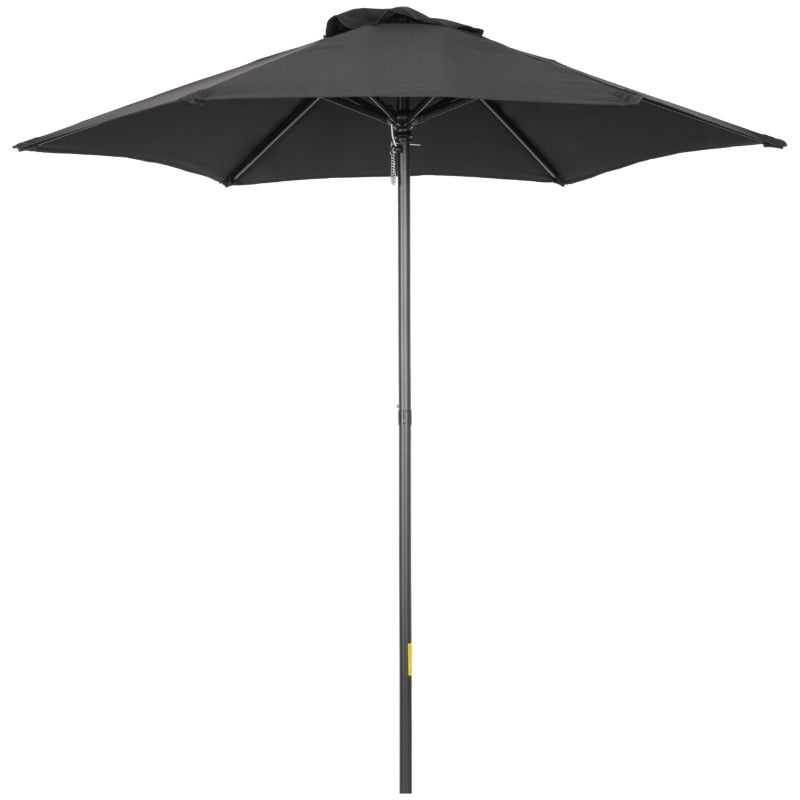Black 2m Outdoor Garden Parasol Umbrella with 6 Sturdy Ribs