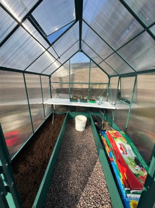 Green 6ft x 8ft Polycarbonate Greenhouse With Aluminium Frame and Temperature Controlled Window and Foundation