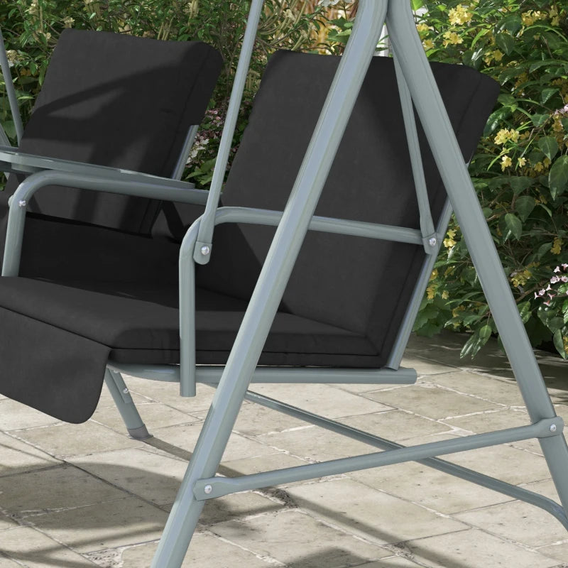 Black 2-Seater Patio Swing Chair with Tilting Canopy and Storage