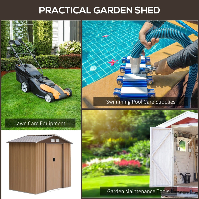 Light Brown 7ft x 4ft Lockable Metal Shed With Foundation and vents