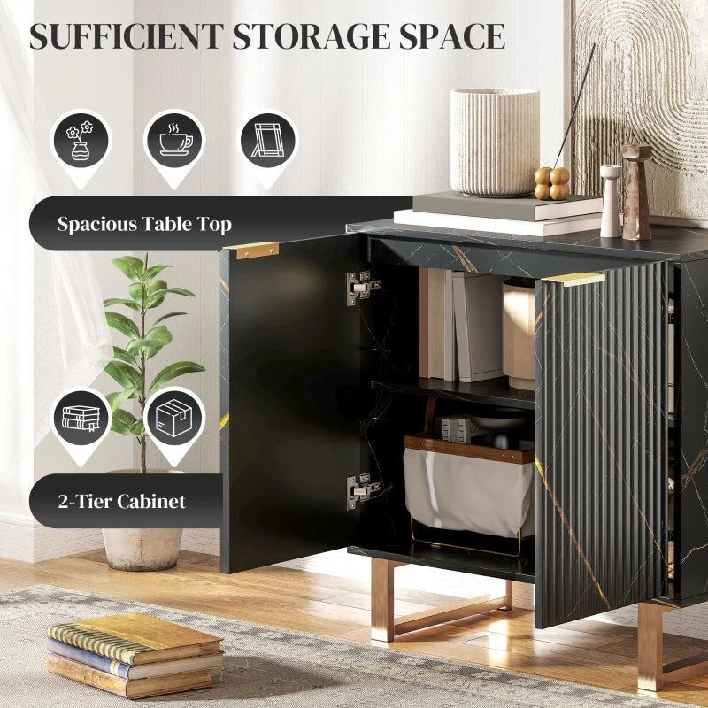 Elegant Black and Gold-Tone Storage Sideboard - Modern Design for Living Room, Dining Room, or Entryway