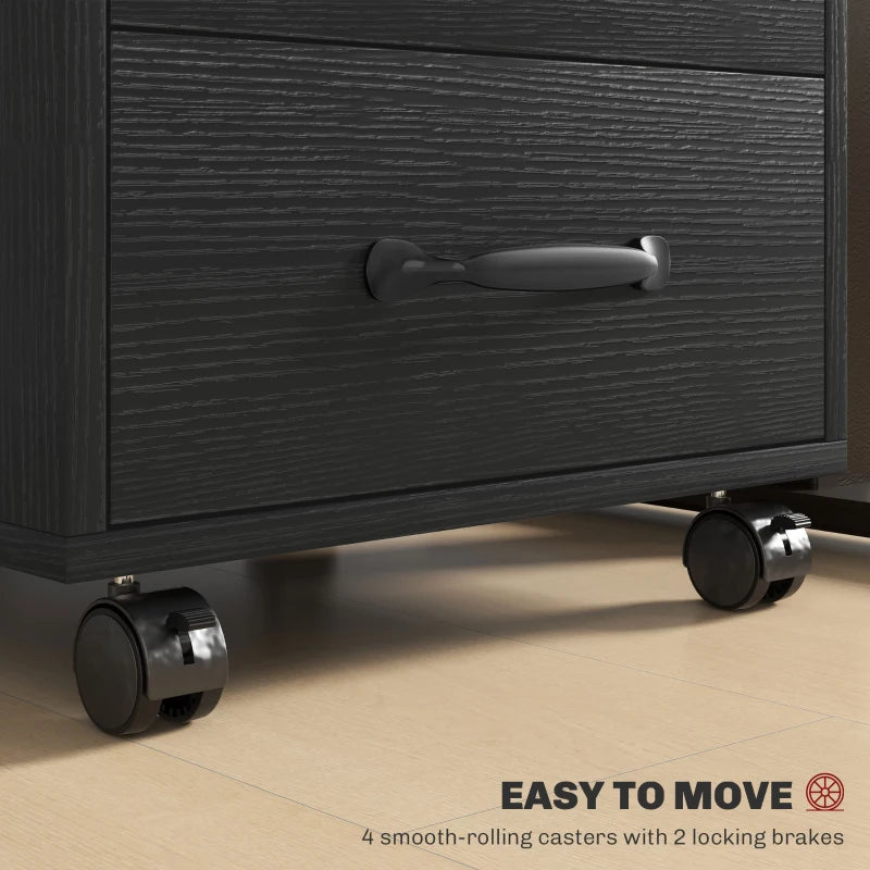 Mobile 3 Drawer File Cabinet on Wheels - Black Filing Cabinet for Home Office & Study - Stylish & Functional Storage