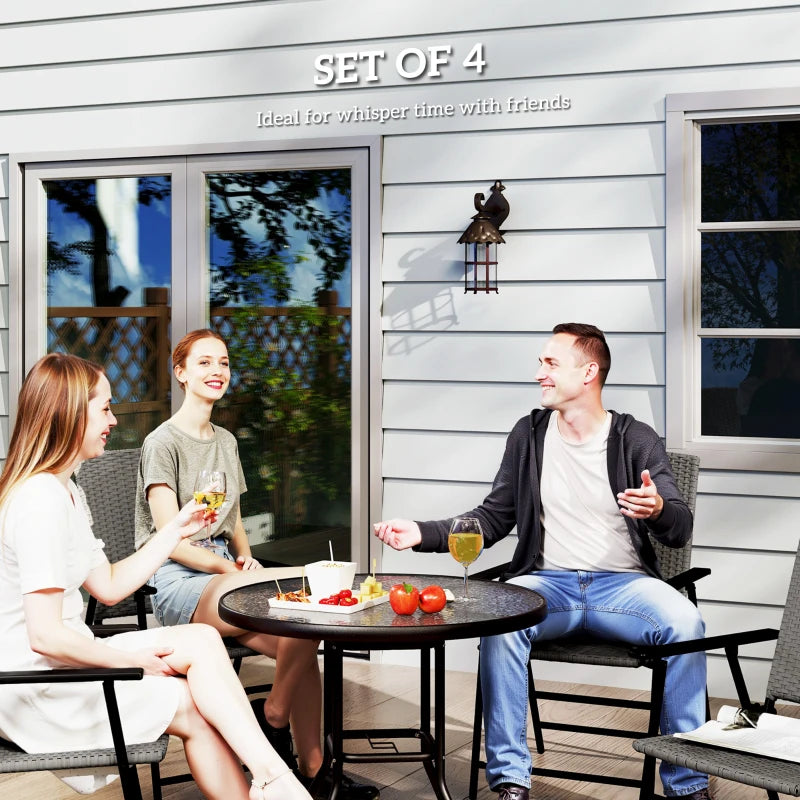 Set of Four Grey Folding Rattan Seat Chairs - Outdoor Patio Furniture