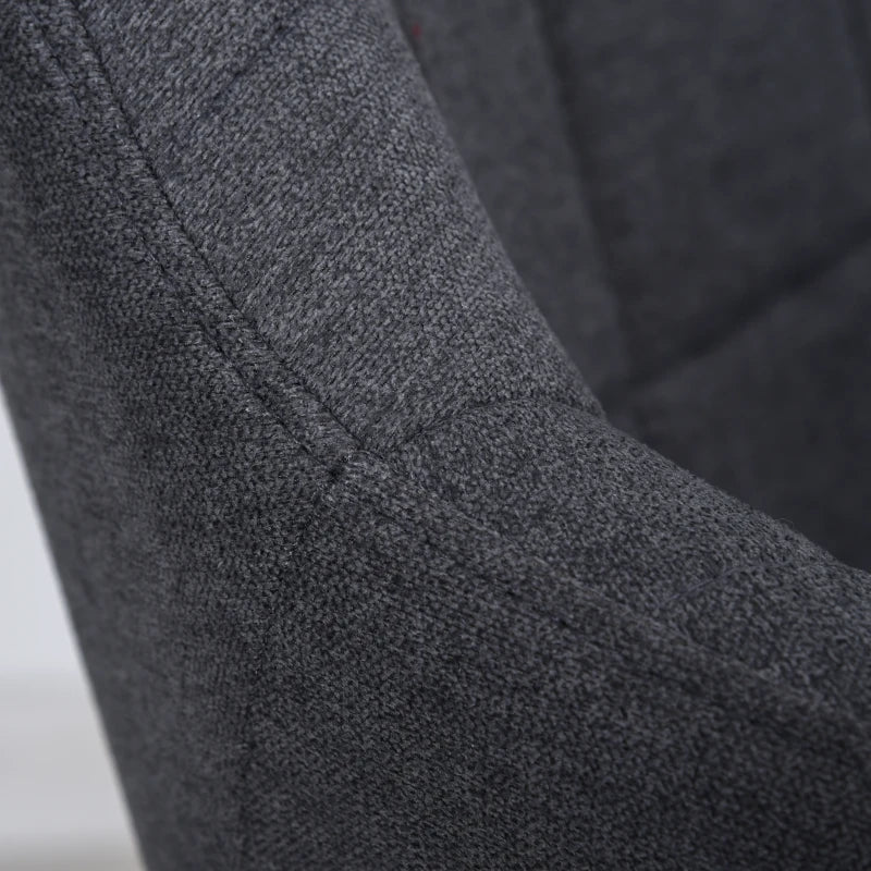 2-Piece Linen-Touch Dining Chair Set with Grid Pattern Cushion, Mid Back Leisure Armchair, Steel Legs, Sponge Padding