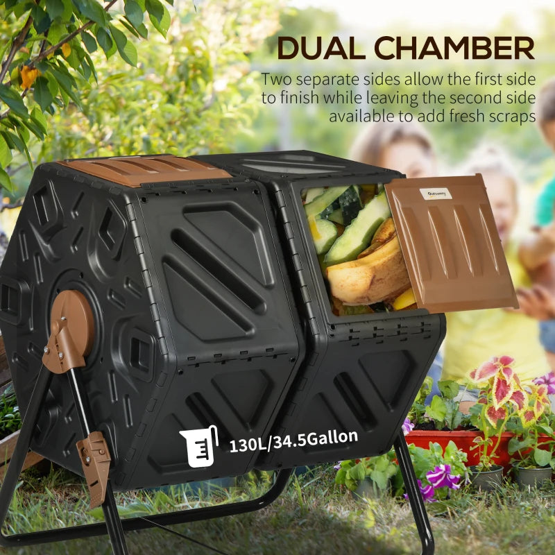 Black 130L Double Chamber Composter for Easy Composting