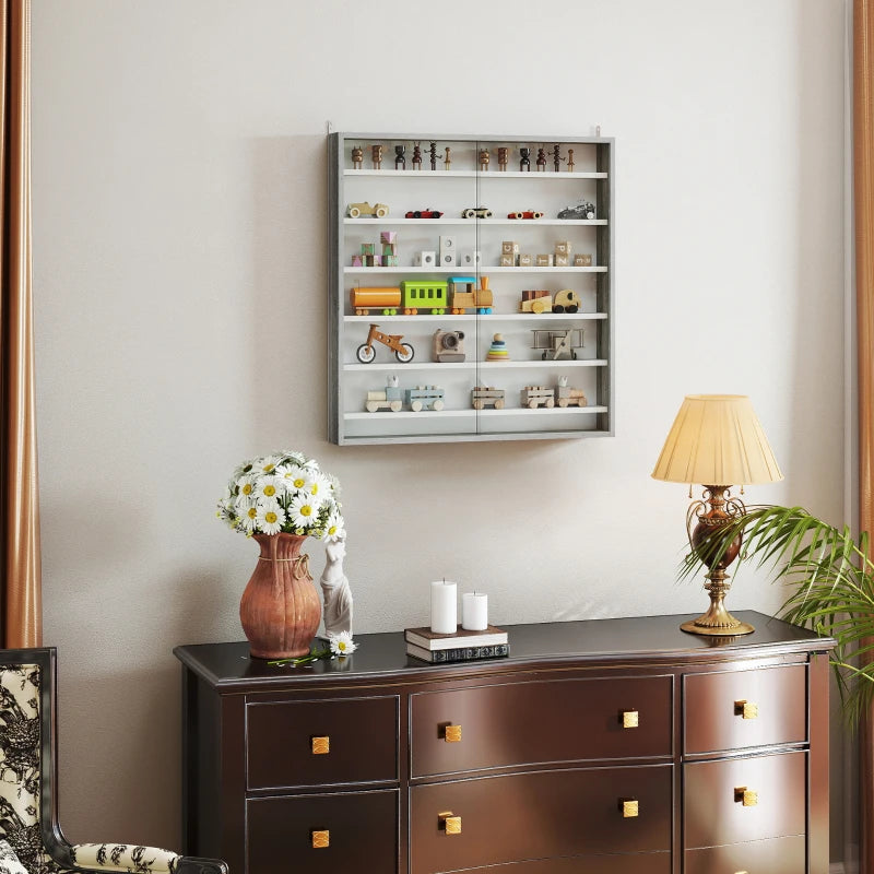 Stylish Six Shelf Display Cabinet with Glass Doors - Modern Graphite Wood Effect Storage Solution for Home or Office